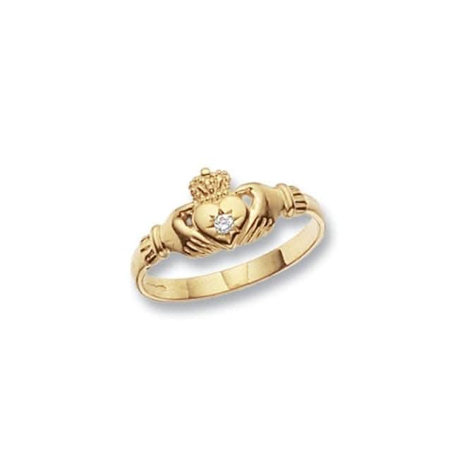 9ct Yellow Gold Mens Claddagh Zirconia Ring RN492