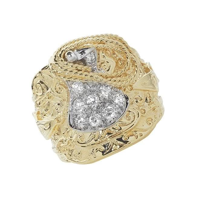 9ct Yellow Gold Mens Heavy Saddle Zirconia Ring RN891CZ