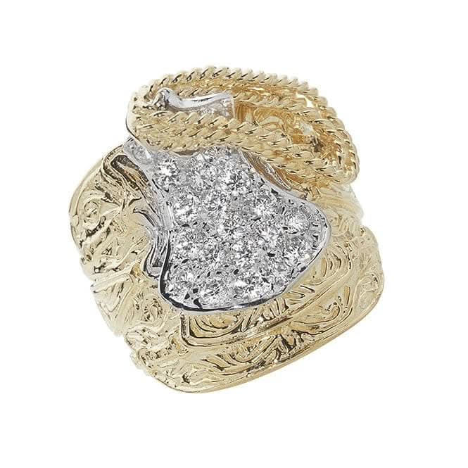 9ct Yellow Gold Mens Heavy Saddle Zirconia Ring RN892CZ