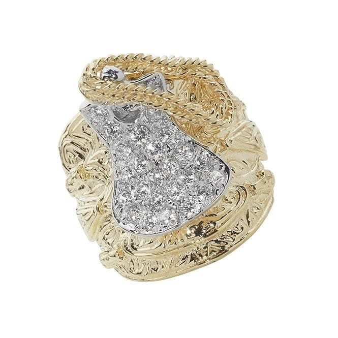 9ct Yellow Gold Mens Heavy Saddle Zirconia Ring RN893CZ