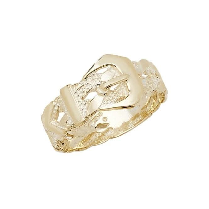 9ct Yellow Gold Mens Plaited Buckle Ring RN231