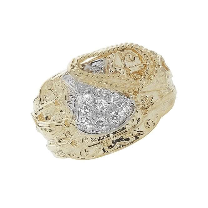 9ct Yellow Gold Mens Saddle Zirconia Ring RN890CZ