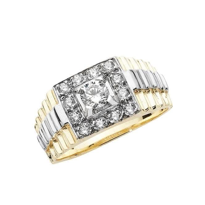 9ct Yellow Gold Mens Zirconia Ring RN696