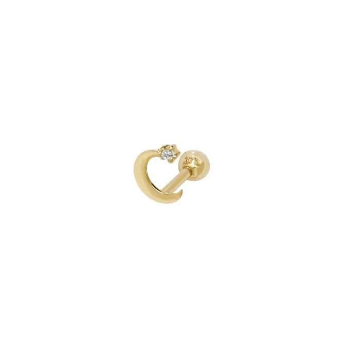 9ct Yellow Gold Moon With Zirconia Cartilage 6mm Post Stud ES938