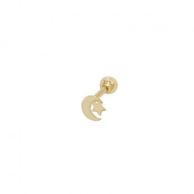 9ct Yellow Gold Moon & Star Cartilage 6mm Post Stud ES936