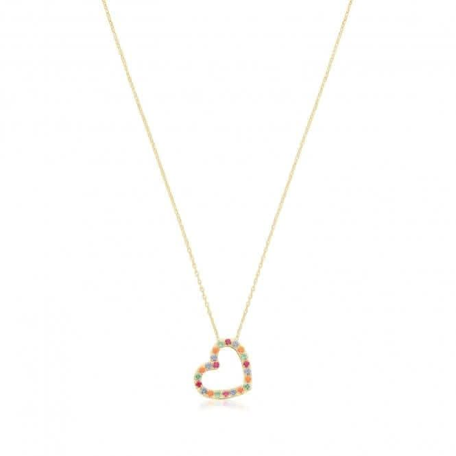 9ct Yellow Gold Multicoloured Zirconia Heart Necklace NK434