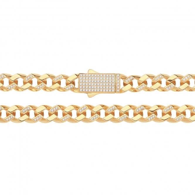 9ct Yellow Gold Cuban Link Chain with Zirconia Accents