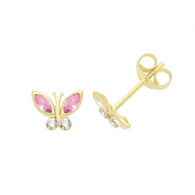 9ct Yellow Gold Pink And Clear Zirconia Butterfly Studs ES727