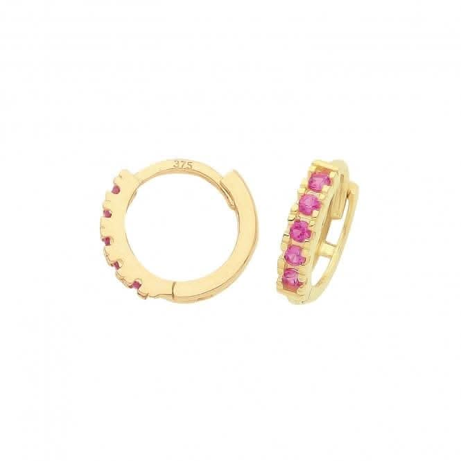 9ct Yellow Gold Ruby Red Zirconia Huggies Earrings ER1179R