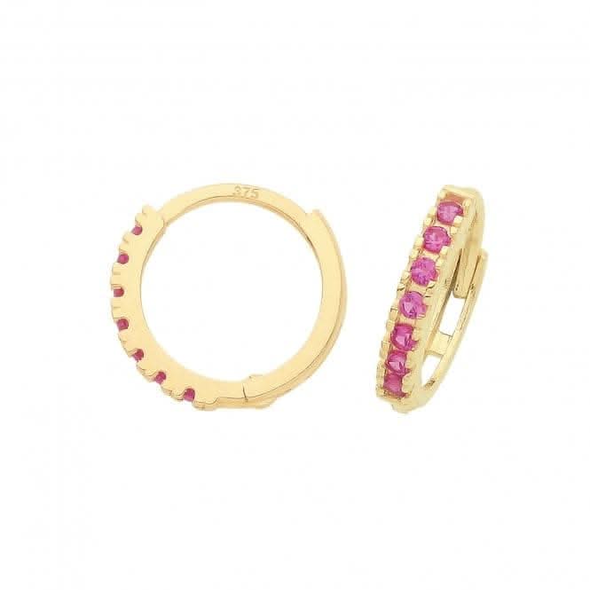 9ct Yellow Gold Ruby Red Zirconia Huggies Earrings ER1180R