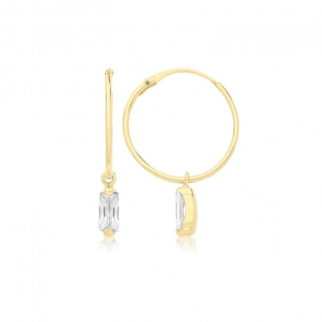 9ct Yellow Gold Sleepers With Hanging Zirconia ES755Acotis Gold JewelleryES755