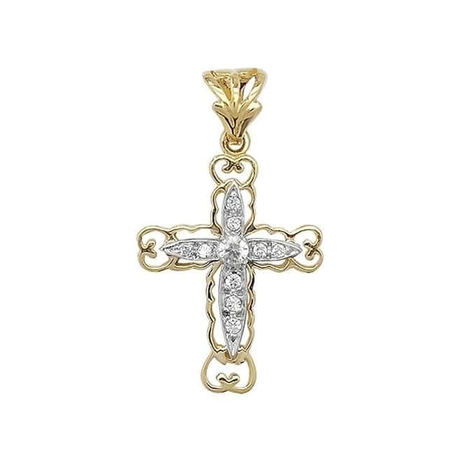 9ct Yellow Gold Small Cut Out Zirconia Cross Pendant PN840N