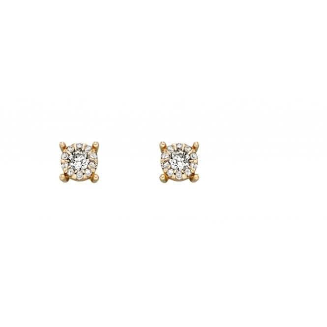 9ct Yellow Gold Solitare Cluster Earrings GE2289