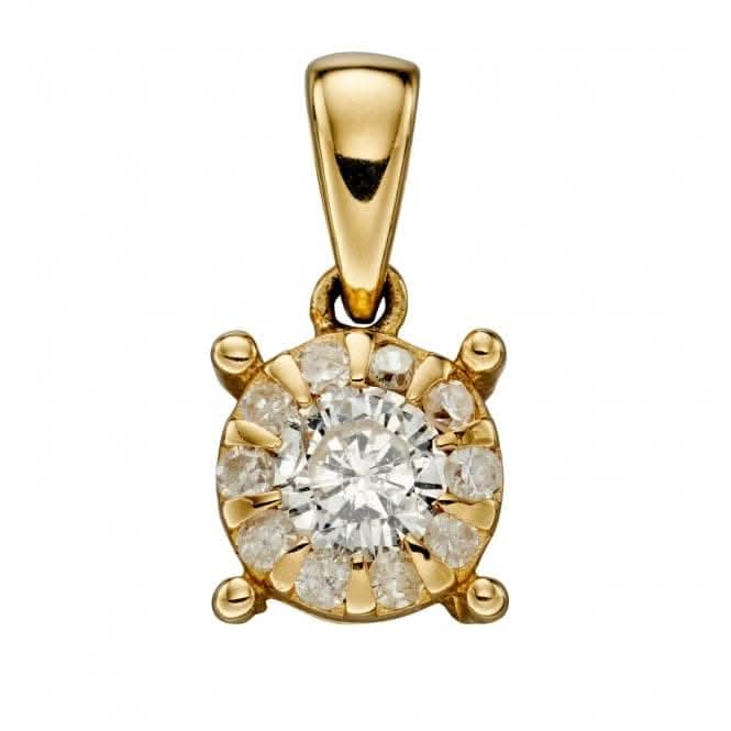 9ct Yellow Gold Solitare Cluster Pendant GP2169