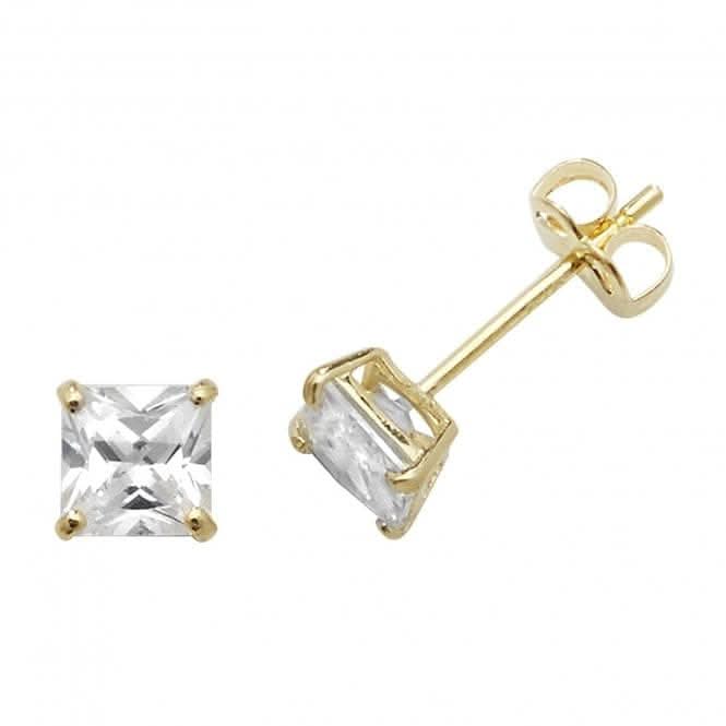9ct Yellow Gold Square Zirconia Stud Earrings ES467