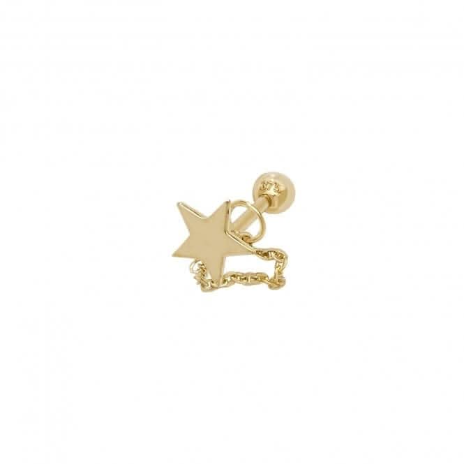 9ct Yellow Gold Star With Chain Cartilage 6mm Post Stud ES932