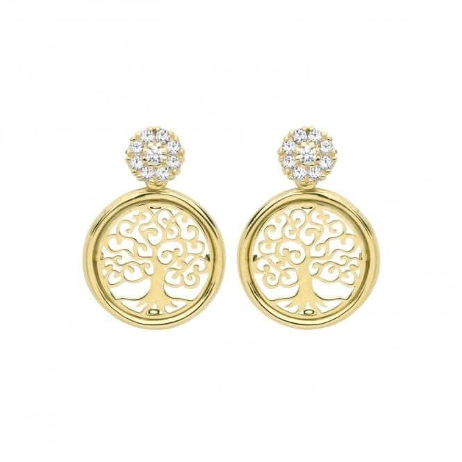 9ct Yellow Gold Tree Of Life Zirconia Drop Earrings ES640