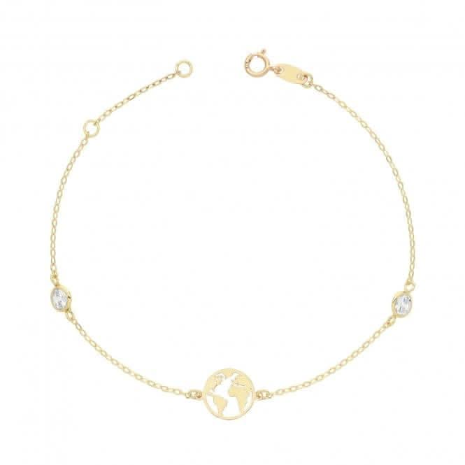 9CT Yellow Gold World Bracelet with Zirconia BR673