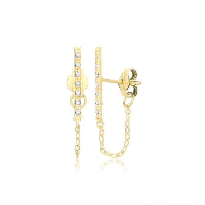 9ct Yellow Gold Zirconia Bar Studs With Chain ES743