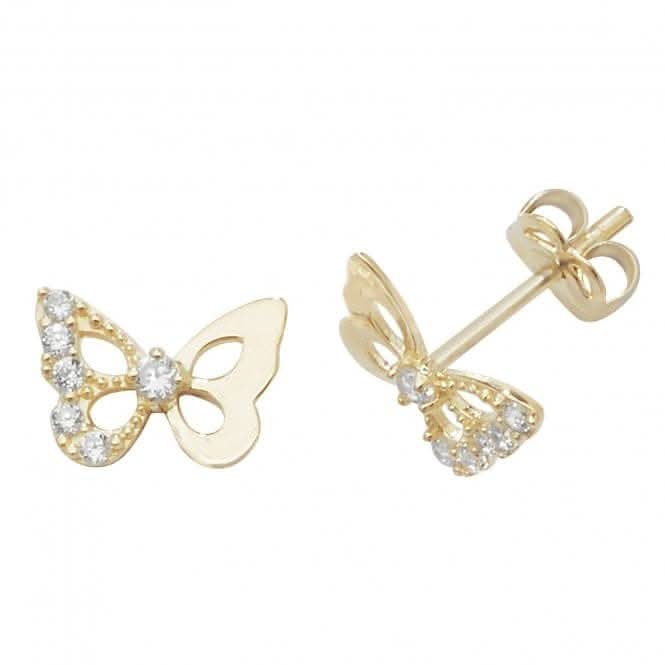 9ct Yellow Gold Zirconia Butterfly Stud Earrings ES444