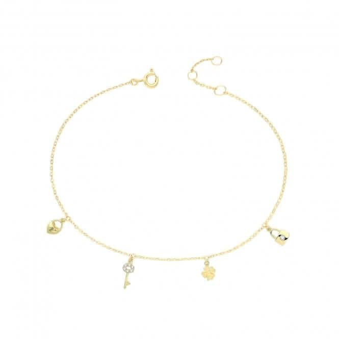 9ct Yellow Gold Chain Bracelet with Zirconia Charms - BR652