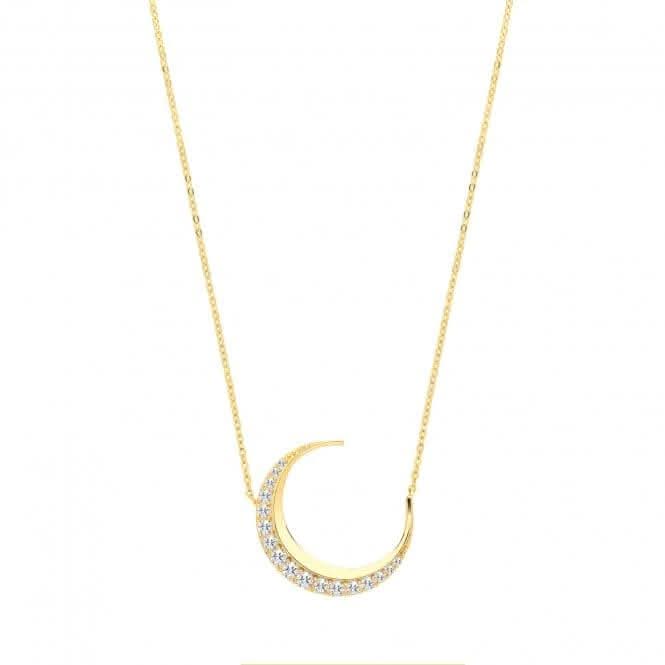 9ct Yellow Gold Zirconia Crescent Moon Necklet NK402