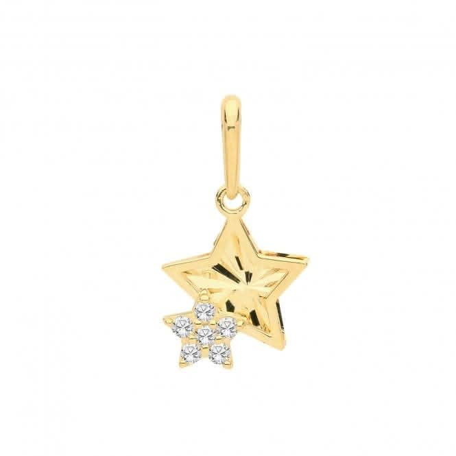 9ct Yellow Gold Zirconia Double Star Charm PN1142