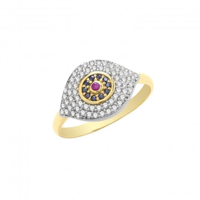 9ct Yellow Gold Zirconia Evil Eye Ring RN948