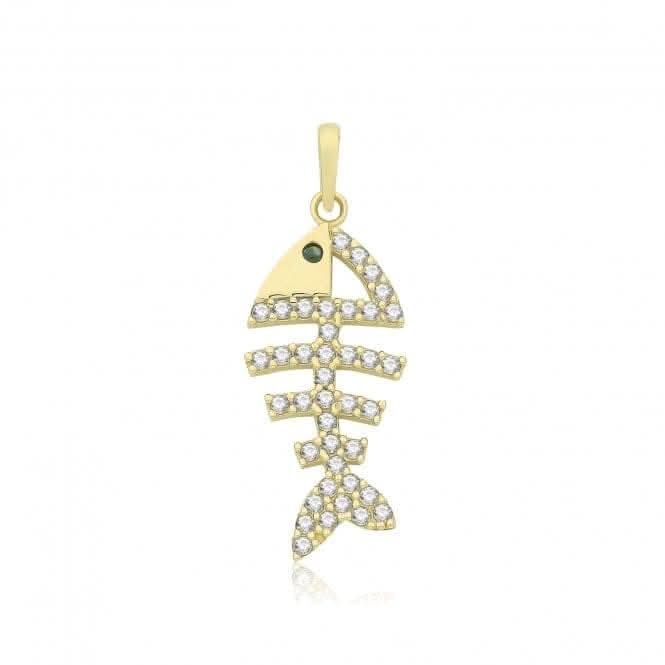 9ct Yellow Gold Zirconia Fishbone Pendant PN1315