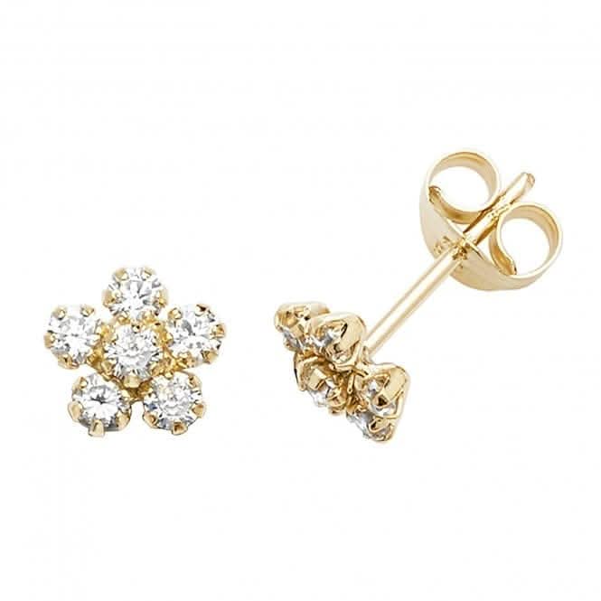 9ct Yellow Gold Zirconia Flower Stud Earrings ES557