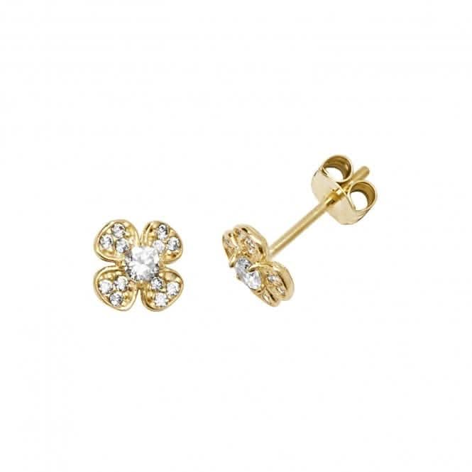 9ct Yellow Gold Zirconia Four-Petal Flower Stud Earrings ES600