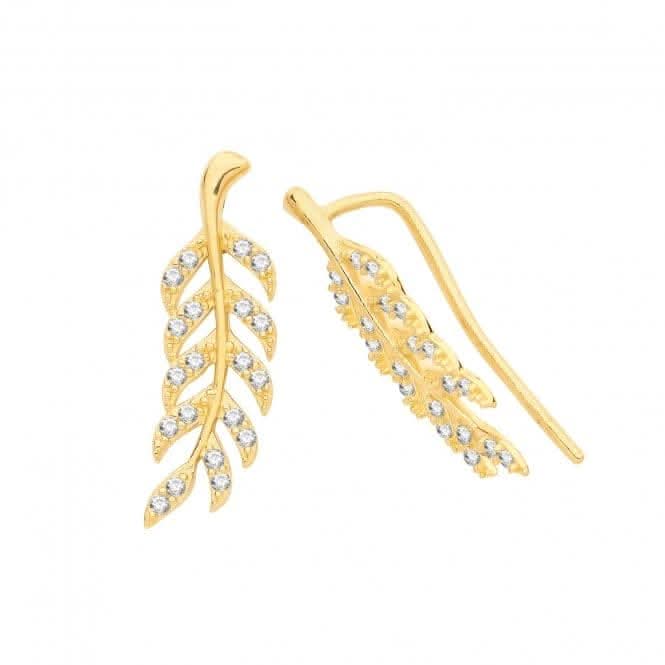 9ct Yellow Gold Zirconia Leaf Ear Climbers ES697