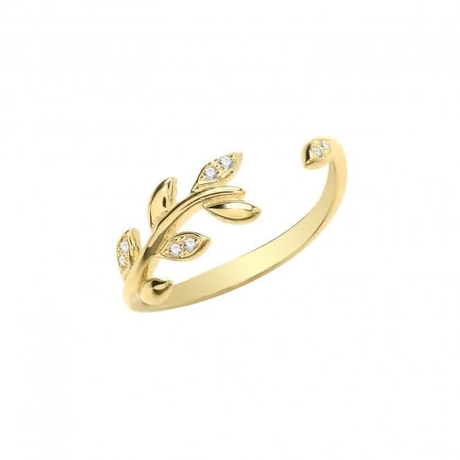 9ct Yellow Gold Zirconia Leaf Open Ring RN1610