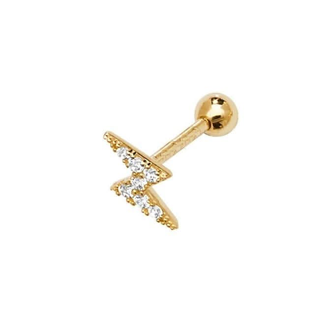 9ct Yellow Gold Zirconia Lightning Bolt Cartilage 8.5mm Post Stud ES922P