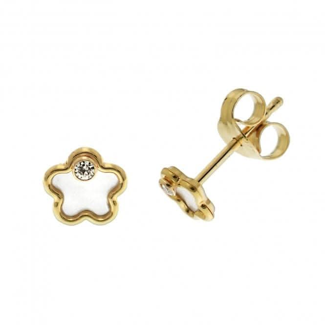9ct Yellow Gold Zirconia &Mother Of Pearl Flower Stud Earrings ES617Acotis Gold JewelleryES617