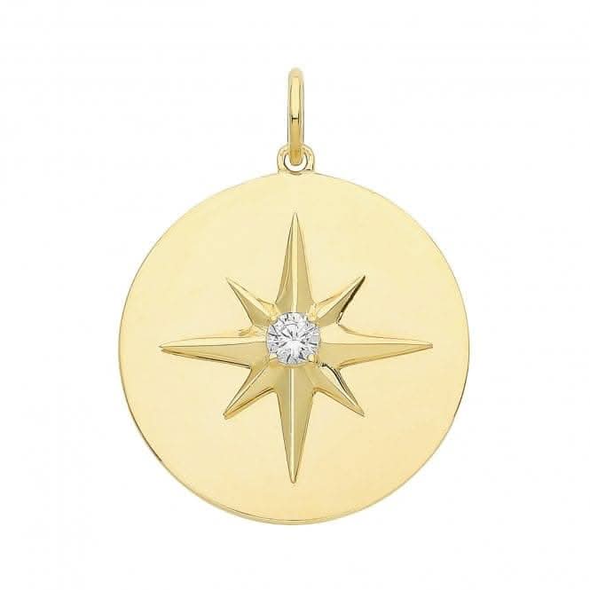 9ct Yellow Gold Zirconia Northern Star Disk Pendant PN1237