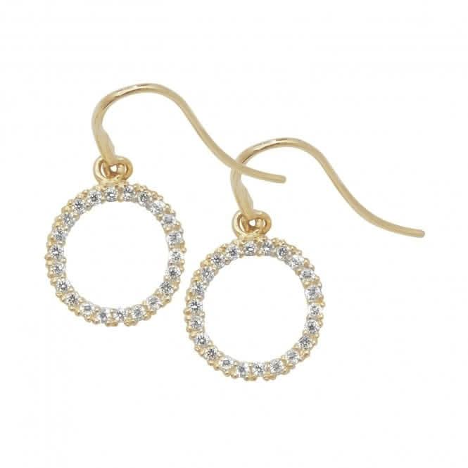 9ct Yellow Gold Zirconia Open Circle Fish Hook Drop Earrings ES449