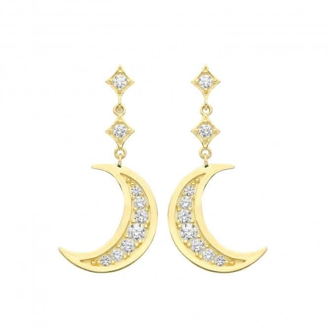 9ct Yellow Gold Zirconia Set Moon Drop Earrings ER1183Acotis Gold JewelleryER1183