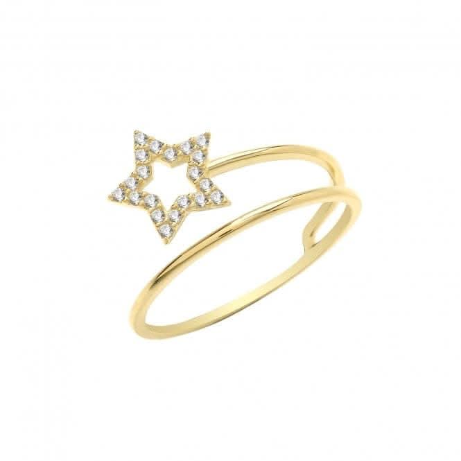 9ct Yellow Gold Zirconia Star 1+1/2 Band Ring RN1612
