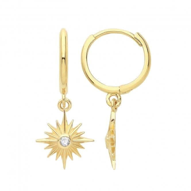 9ct Yellow Gold Zirconia Starburst Drop Earrings with Hinged Design ES1680