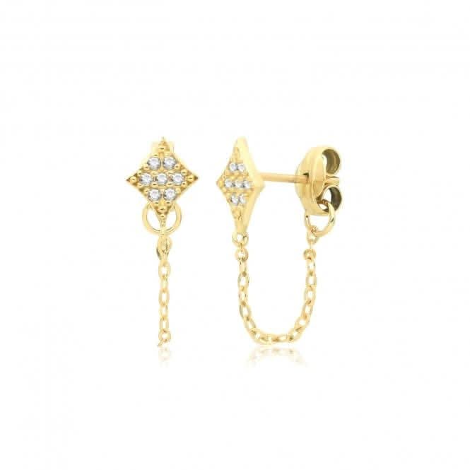 9ct Yellow Gold Zirconia Studs With Chain ES744