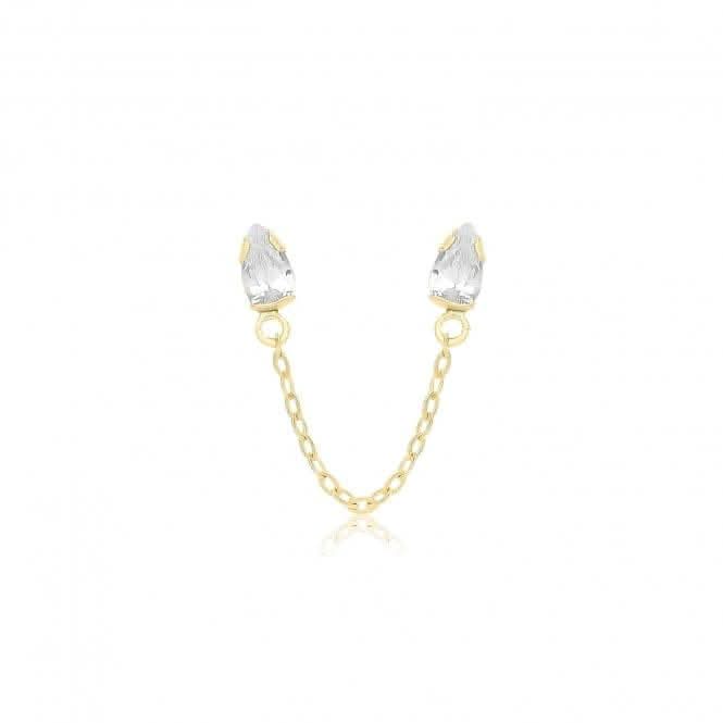 9ct Yellow Gold Zirconia Studs With Connecting Chain ES745