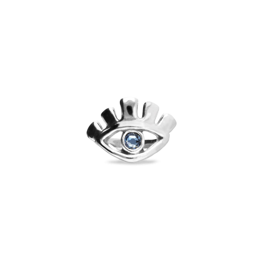 Metal Alloy Plated Sterling Silver Eye Blue Faceted Crystal Ring ANI0855AZUMTL