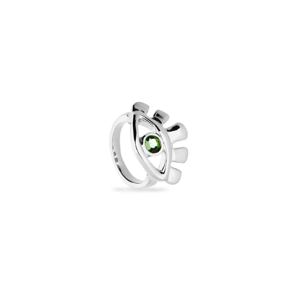 Metal Alloy Plated Sterling Silver Eye Green Emerald Crystal Ring ANI0855VRDMTL