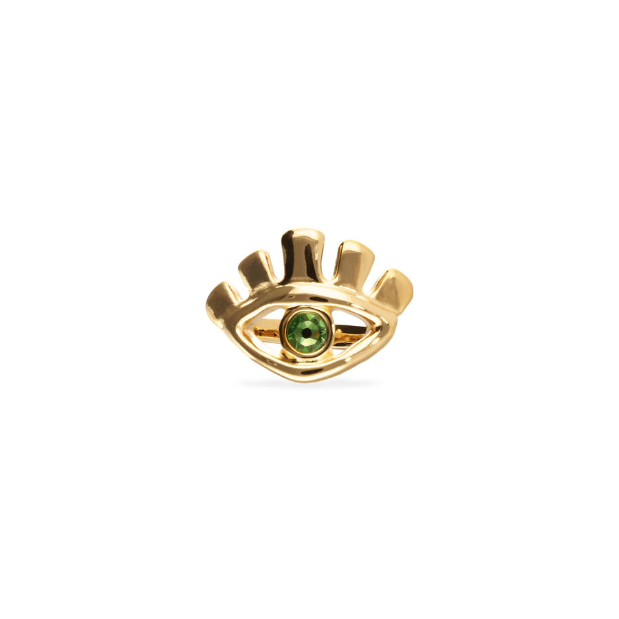 Metal Alloy Plated Gold 18K Eye Green Emerald Faceted Crystal Ring ANI0855VRDORO
