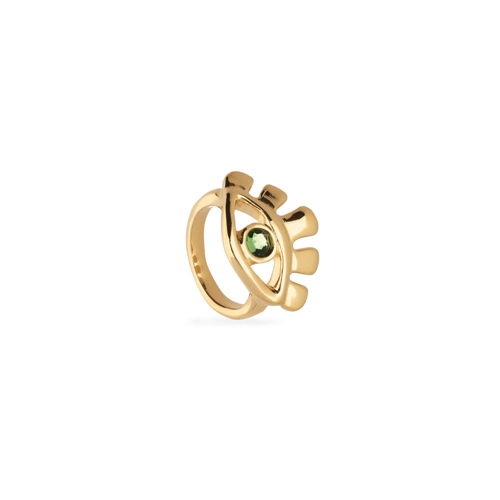 Metal Alloy Plated Gold 18K Eye Green Emerald Faceted Crystal Ring ANI0855VRDORO