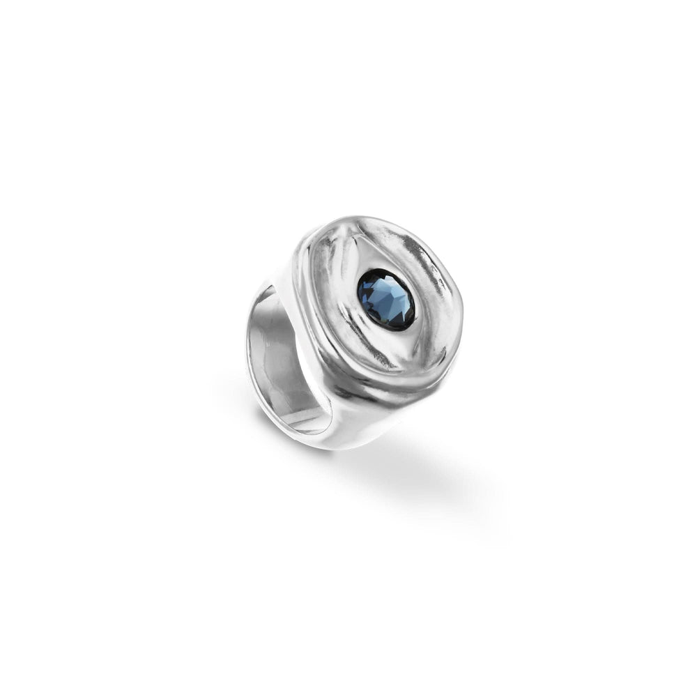 Metal Alloy Signet Plated Sterling Silver Eye Blue Crystal Ring ANI0856AZUMTL