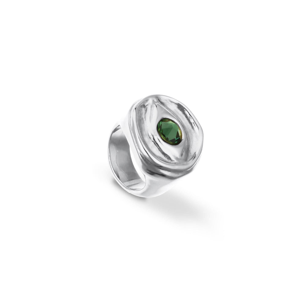 Metal Alloy Signet Plated Sterling Silver Eye Green Crystal Ring ANI0856VRDMTL