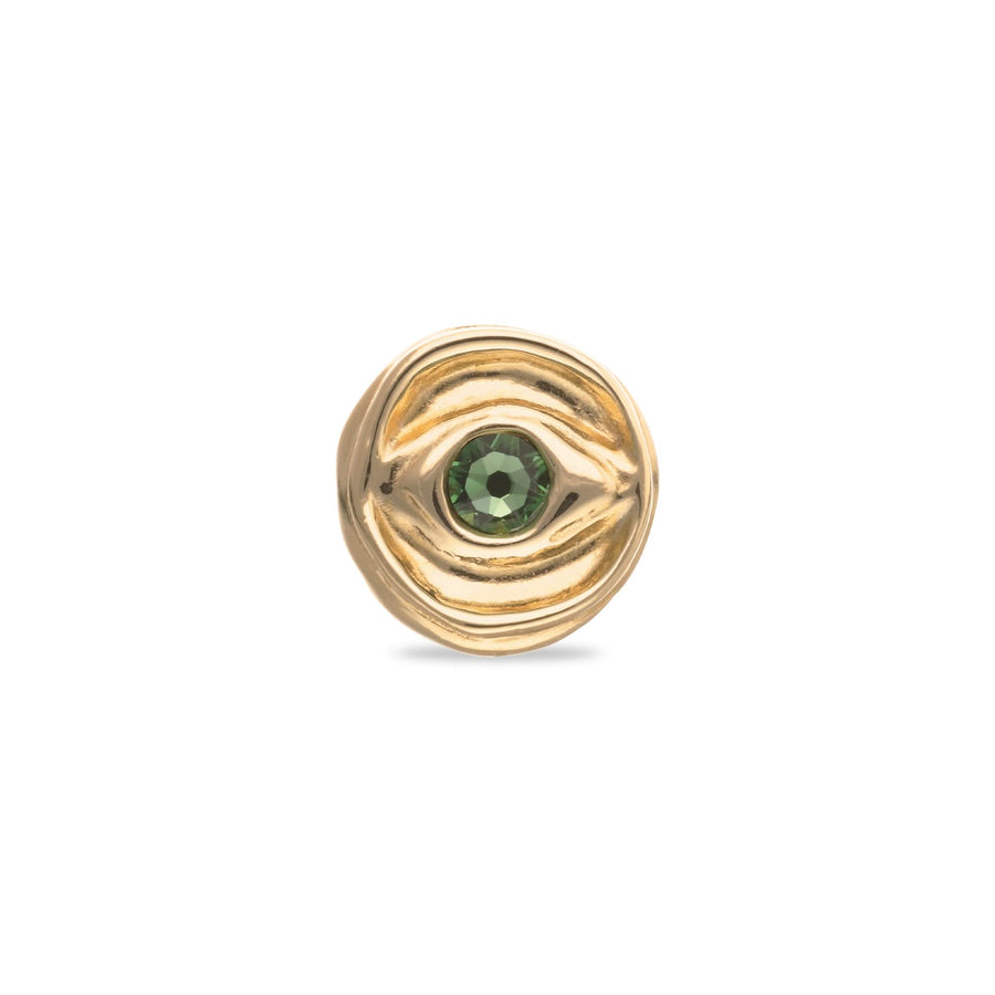 Metal Alloy Signet Plated 18K Gold Eye Green Faceted Crystal Ring ANI0856VRDORO