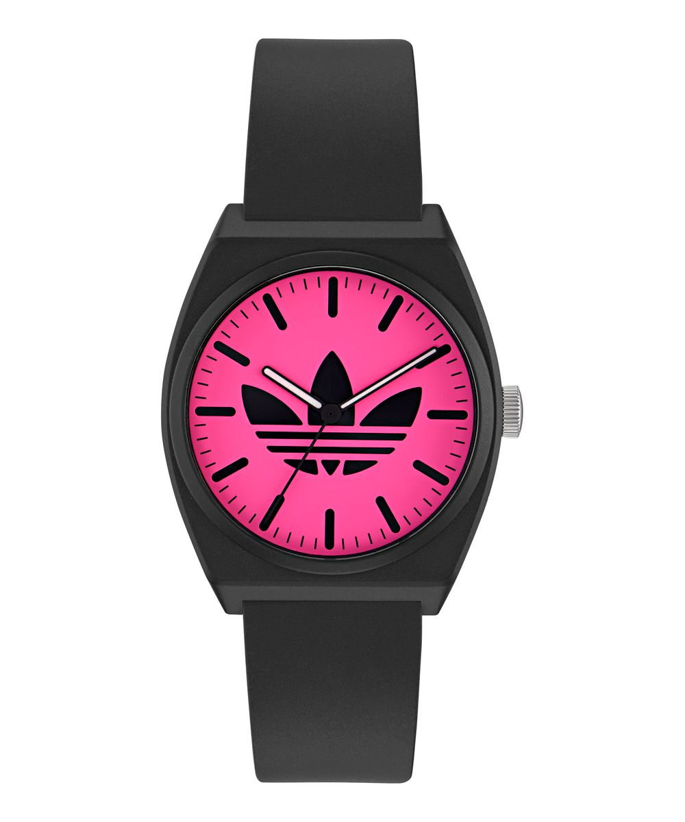 Adidas Unisex Pink Dial Black Resin Strap Watch AOST25548
